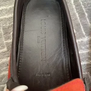 Men’s Louis Vuitton loafers in red suede with brown leather trimming details. Louis Vuitton | Shoes | Mens Louis Vuitton Loafers In Red  main image 3